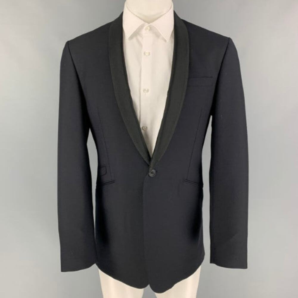 AQUASCUTUM Size 40 Black Wool Silk Shawl Collar Sport Coat